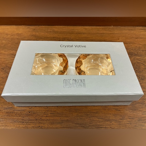 Vintage Oleg Cassini Amber Crystal Votives Set of 2 - Picture 6 of 7